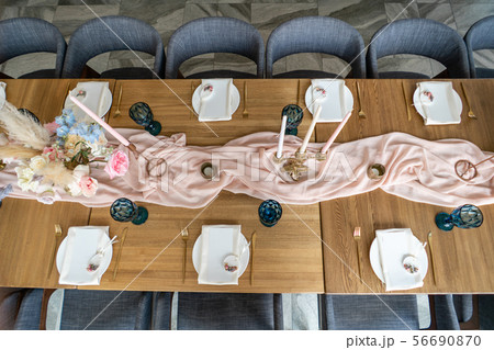 luxury dinner Banquet in the restaurant. Beautiful and exquisite decoration of the wedding luxury dinner Banquet in the restaurant. Beautiful and exquisite decoration of the wedding 56690870