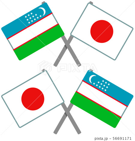 ウズベキスタンと日本の旗
