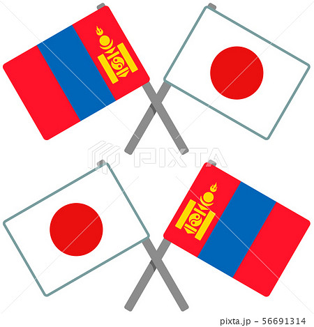 モンゴルと日本の旗のイラスト素材