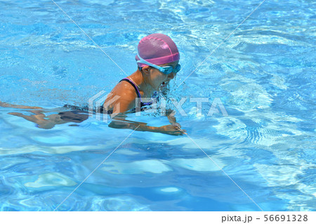 プールで泳ぐ女の子（平泳ぎ） 56691328