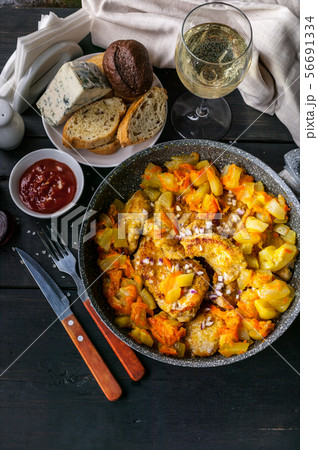 Chicken meat with curry stew with vegetables 56691334