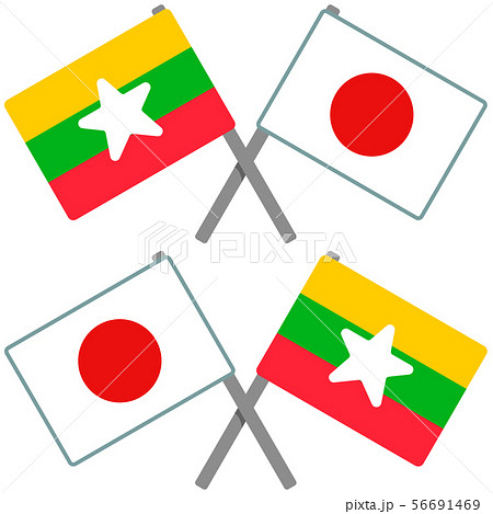 ミャンマーと日本の旗