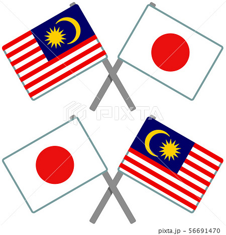 マレーシアと日本の旗のイラスト素材