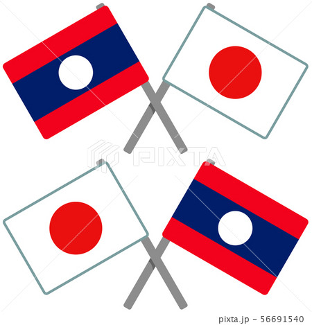 ラオスと日本の旗のイラスト素材