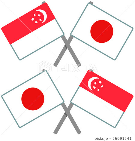 シンガポールと日本の旗のイラスト素材