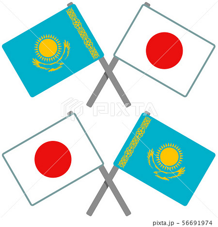 カザフスタンと日本の旗のイラスト素材