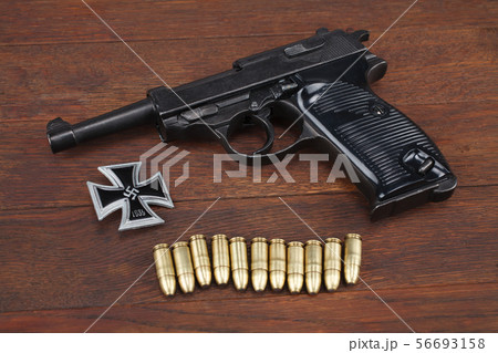 WWII era nazi german army handgun with ammunitions 56693158