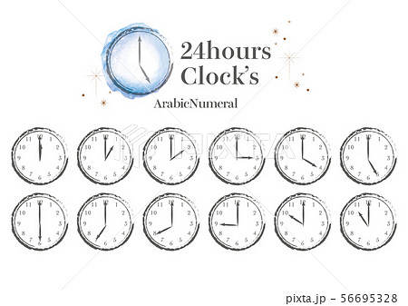 おしゃれ手描きの24時間時計 アラビア数字のイラスト素材 56695328