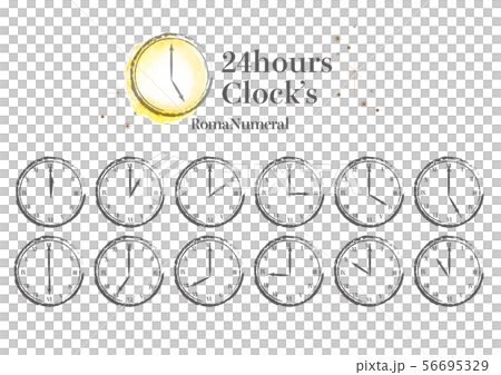 Fashionable Hand Painted 24 Hour Clock Roman Stock Illustration