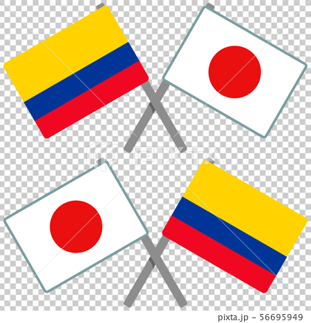 コロンビアと日本の旗のイラスト素材