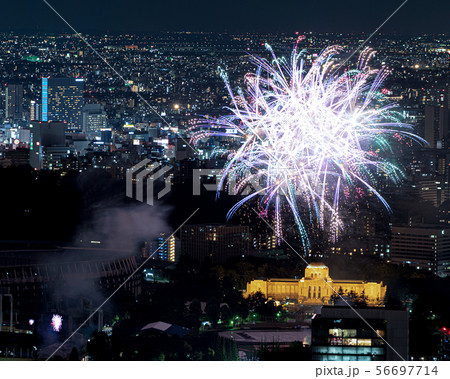 東京夜景　東京の花火　神宮花火大会 56697714