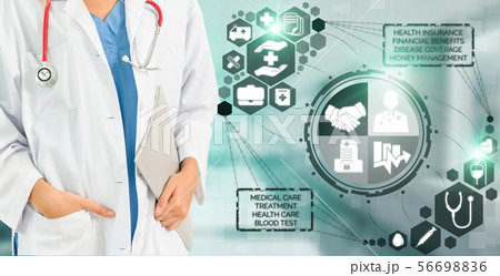 Doctor with health insurance healthcare graphic. Doctor with health insurance healthcare graphic. 56698836