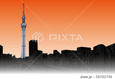 日本の名所東京スカイツリー夕日左 56702749