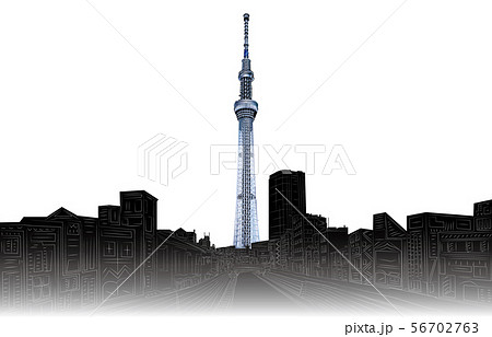 日本の名所東京スカイツリー白バック横のイラスト素材