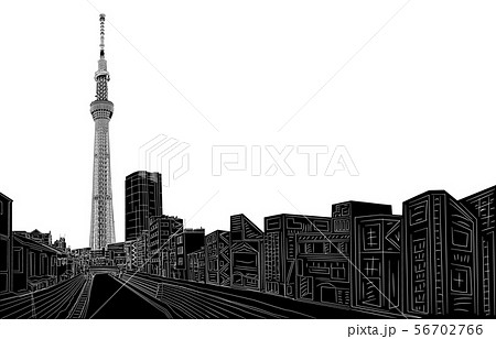 日本の名所東京スカイツリー線反転白バック左 日本の名所東京スカイツリー線反転白バック左 56702766