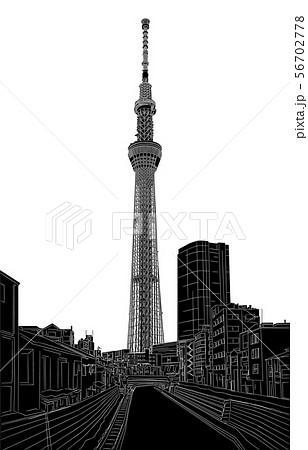 日本の名所東京スカイツリー線反転白バック縦 56702778