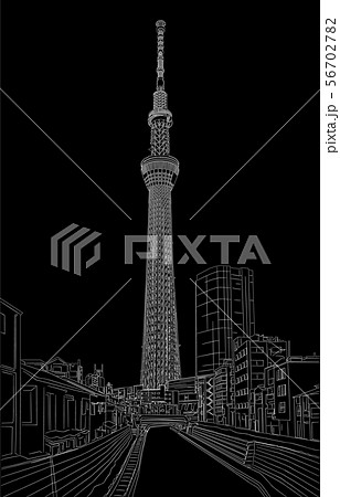 日本の名所東京スカイツリー線反転縦 56702782