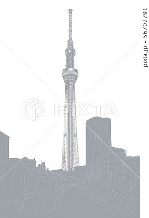 日本の名所東京スカイツリー銀白バック縦 56702791