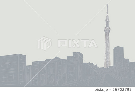 日本の名所東京スカイツリー銀右 56702795