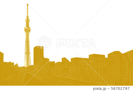 日本の名所東京スカイツリー金白バック左 日本の名所東京スカイツリー金白バック左 56702797