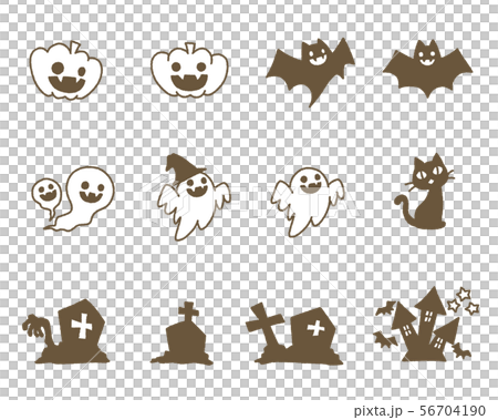 可愛いハロウィーンのアイコンセット【手書き風】【モノクロ】 56704190