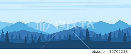Mountains landscape with trees silhouettes in the foreground 56705218