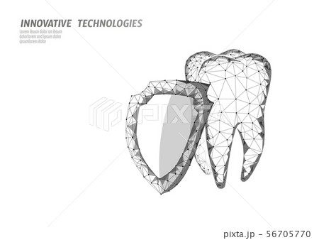 Low poly tooth protection medical concept. Cavity prevent shield toothpaste. Enamel reconstruction Low poly tooth protection medical concept. Cavity prevent shield toothpaste. Enamel reconstruction 56705770