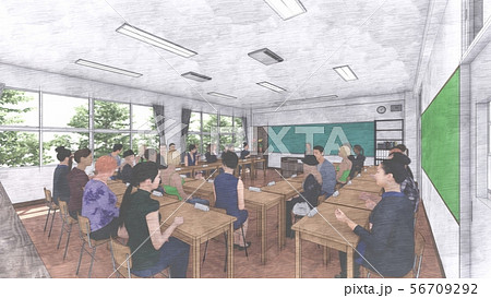 学校 懇談会 人あり 黒板文字なし イラスト25のイラスト素材