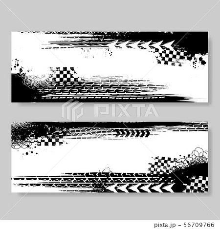 Grunge Black Tire Track Banners Setのイラスト素材