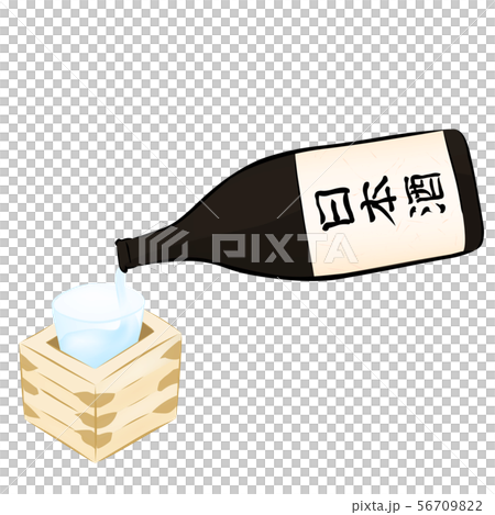 瓶で桝のグラスに注ぐ日本酒のイラスト素材