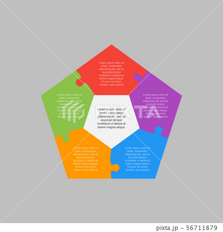 Five pieces jigsaw puzzle pentagon info graphic. Five pieces jigsaw puzzle pentagon info graphic. 56711879