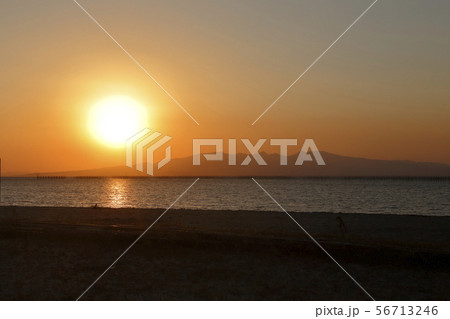 大牟田市　三池港　夕日、 56713246