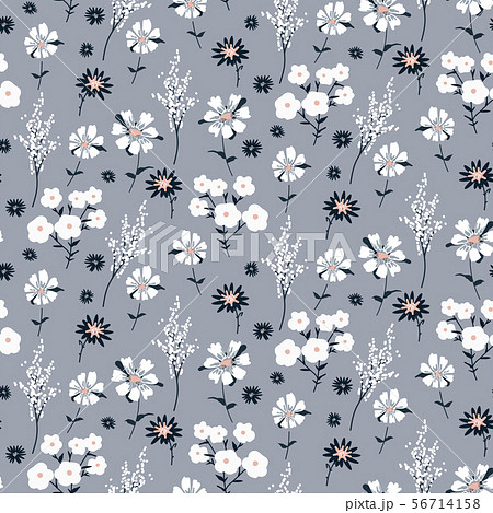 Flowers vintage blue colors seamless vector pattern. 56714158