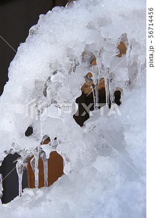 氷、軒下の雪溶けの氷,自然の造形美 56714456