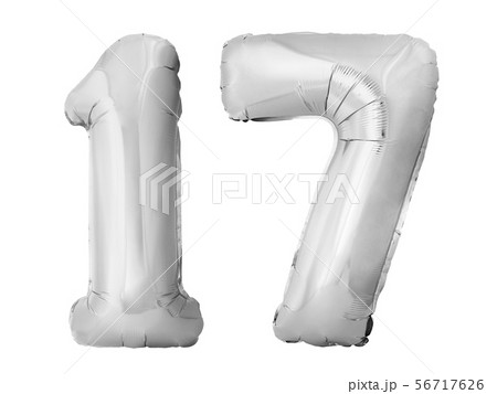Number 17 seventeen made of silver inflatable balloons isolated on white background 56717626