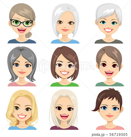 Middle aged and senior women avatar face set - Stock Illustration  [56719305] - PIXTA