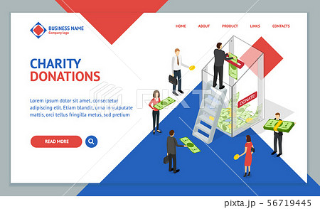 Charity Donation Funding Concept Landing Web Page Template 3d Isometric View. Vector 56719445
