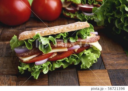 sendwich with meat and vegetables 56721396