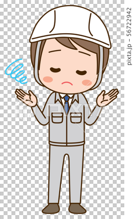 悩む作業服の男性のイラストのイラスト素材