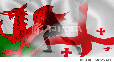 ウェールズ　ジョージア　ラグビー　 国旗  56725384