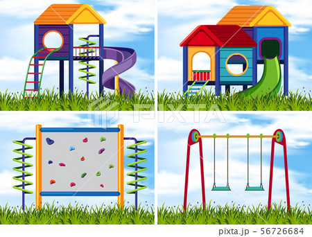 Four scenes with play stations at playground 56726684