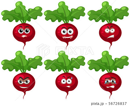 Radish with facial expressions on white background 56726837