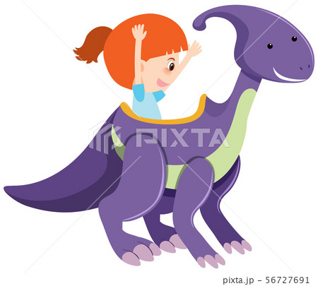 Single character of girl on dinosaur on white 56727691