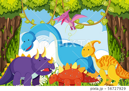 Dinosaurs In Jungle Sceneのイラスト素材