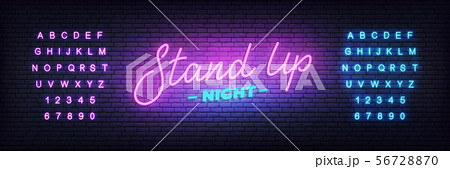 Stand up neon. Lettering neon glowing sign for Stand up comedy show 56728870