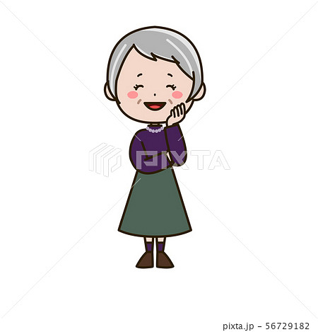 微笑むシニア女性 ポーズ イラストのイラスト素材