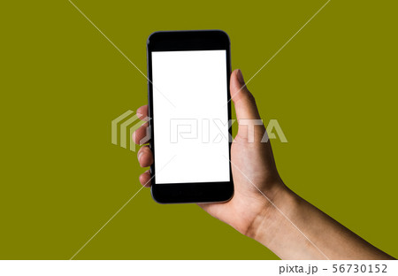 Women using smartphone screen in olive background. 56730152