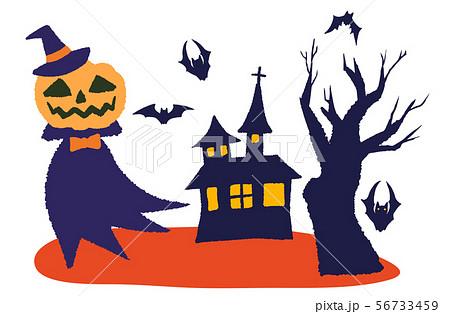 ハロウィン お化けカボチャと魔女の家のイラスト素材
