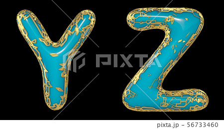 Realistic 3D letters set Y, Z made of gold shining metal letters. Realistic 3D letters set Y, Z made of gold shining metal letters. 56733460