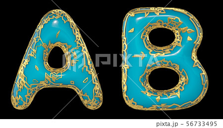 Realistic 3D letters set A, B made of gold shining metal letters. 56733495